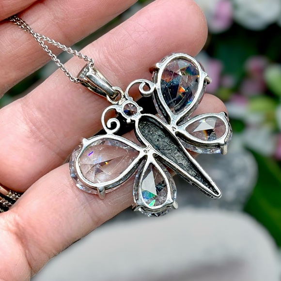 🌺Large Vintage Sterling Crystal Butterfly Necklace - Picture 5 of 13
